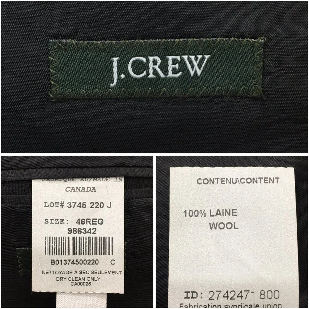 Vintage J Crew Mens Blazer Sport Coat Three Button Casual Jacket 46R‎ Wool Suits